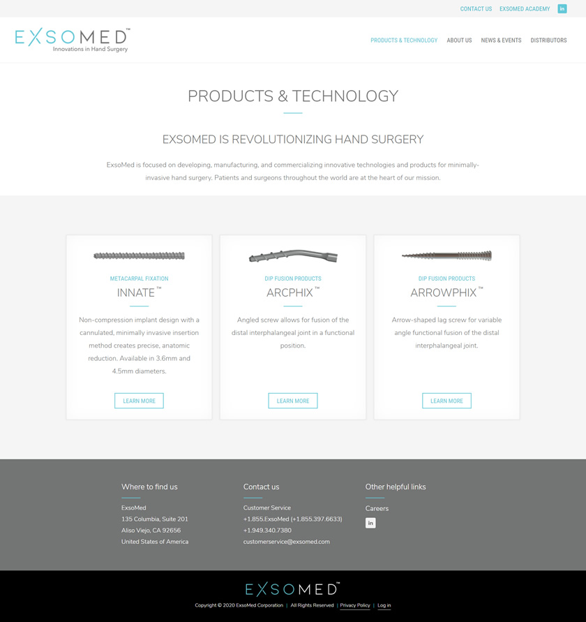 ExsoMed Products Screen Image