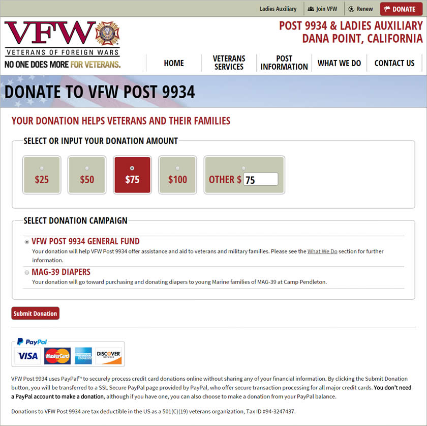 VFW Donate Screen Image